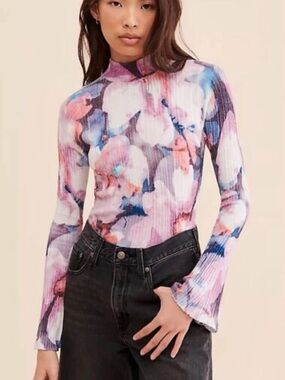 Anthropologie Pilcro Ribbed Velvet Watercolor Top | XS 🏛️🎨